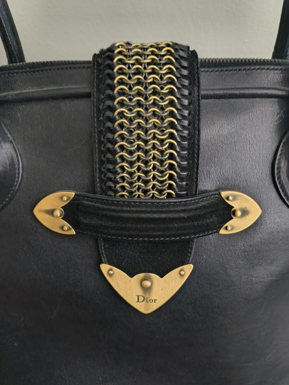 Dior Black Leather Satchel Shoulder Bag with Gold Hardware - Picture 2 of 9